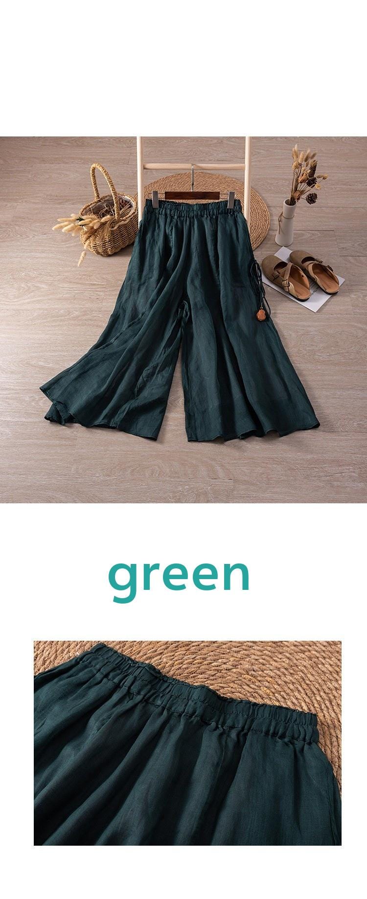 Ramie/flowing hakama/double/versatile/slacks/high-waisted/slim/draped cropped pants