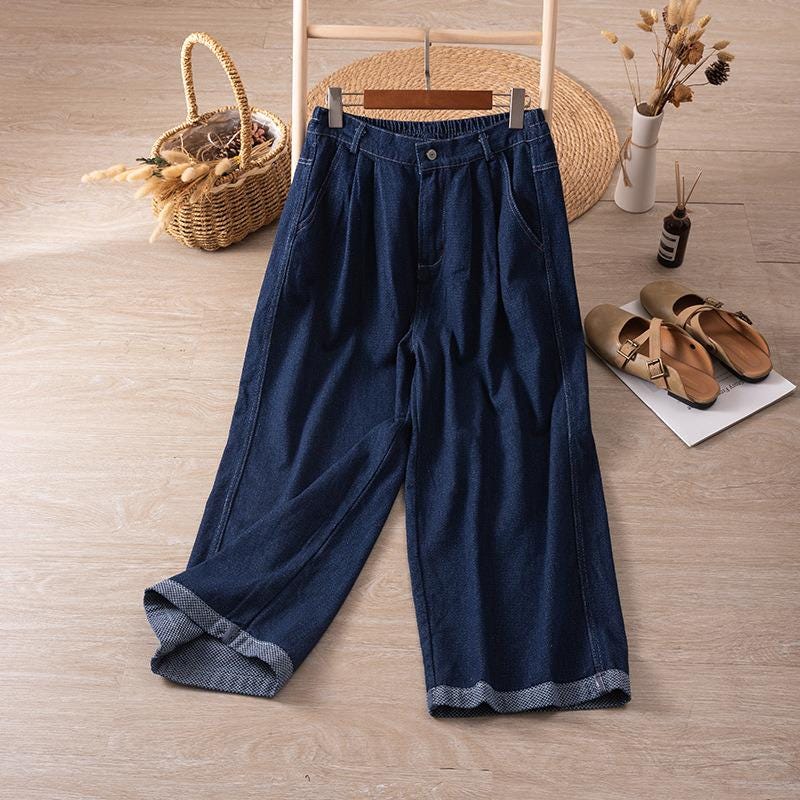 Japanese style/vintage/jeans/straight/wide-leg/high-waisted/soft/comfortable/loose/thin/casual/pants/Versatile