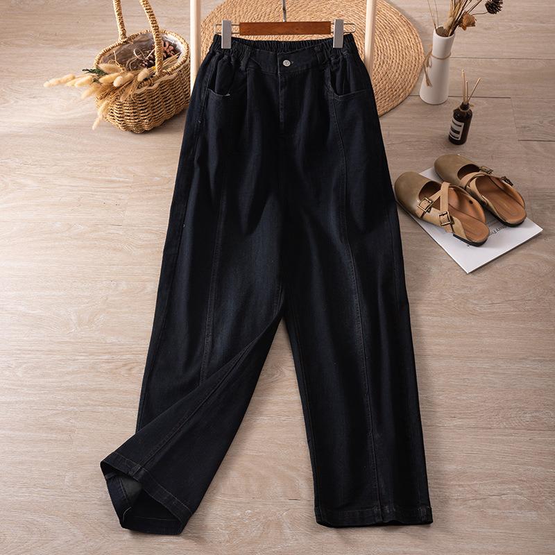 Black jeans/straight jeans/high-waisted jeans/slouchy jeans/casual fall/winter wide-leg /high-waisted slouchy slacks