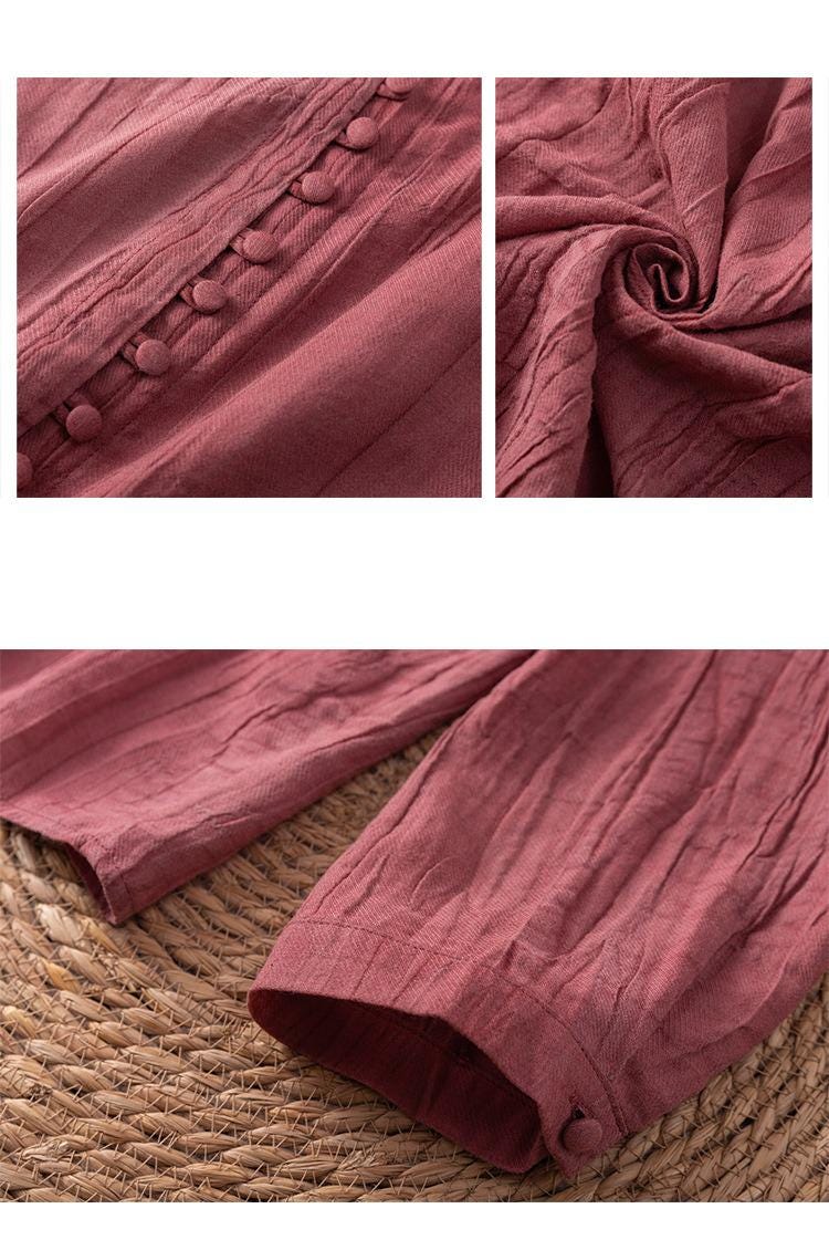 Light / ramie / long sleeves / cardigan / pleated craft / thin / shirt / small shirt women