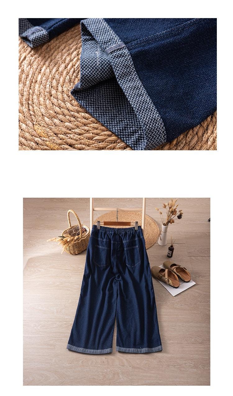 Japanese style/vintage/jeans/straight/wide-leg/high-waisted/soft/comfortable/loose/thin/casual/pants/Versatile