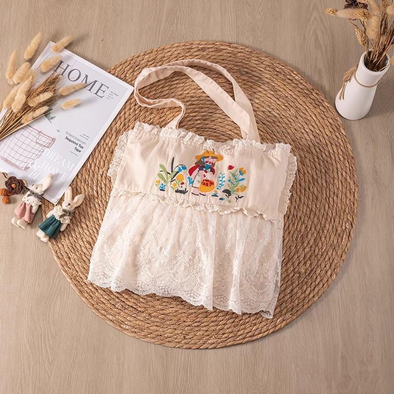 lace/literature/leisure/double strap/shoulder bag/embroidery/literature/handbag/cotton and linen/organic skin-friendly/Mother's Day Gifts