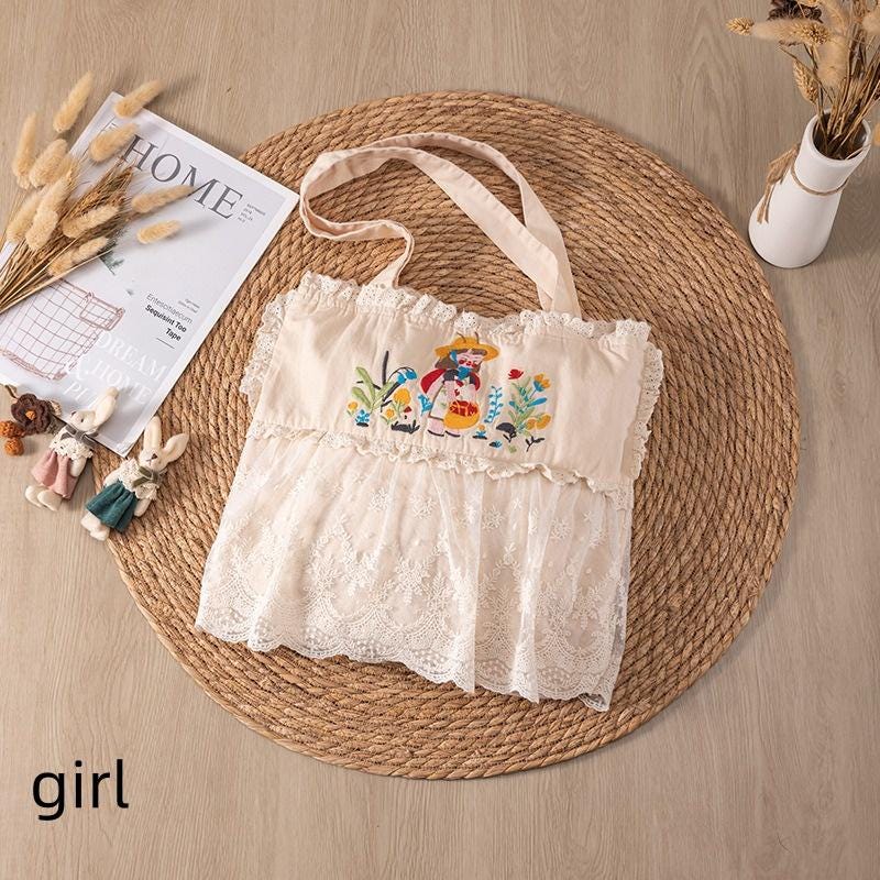 lace/literature/leisure/double strap/shoulder bag/embroidery/literature/handbag/cotton and linen/organic skin-friendly/Mother's Day Gifts