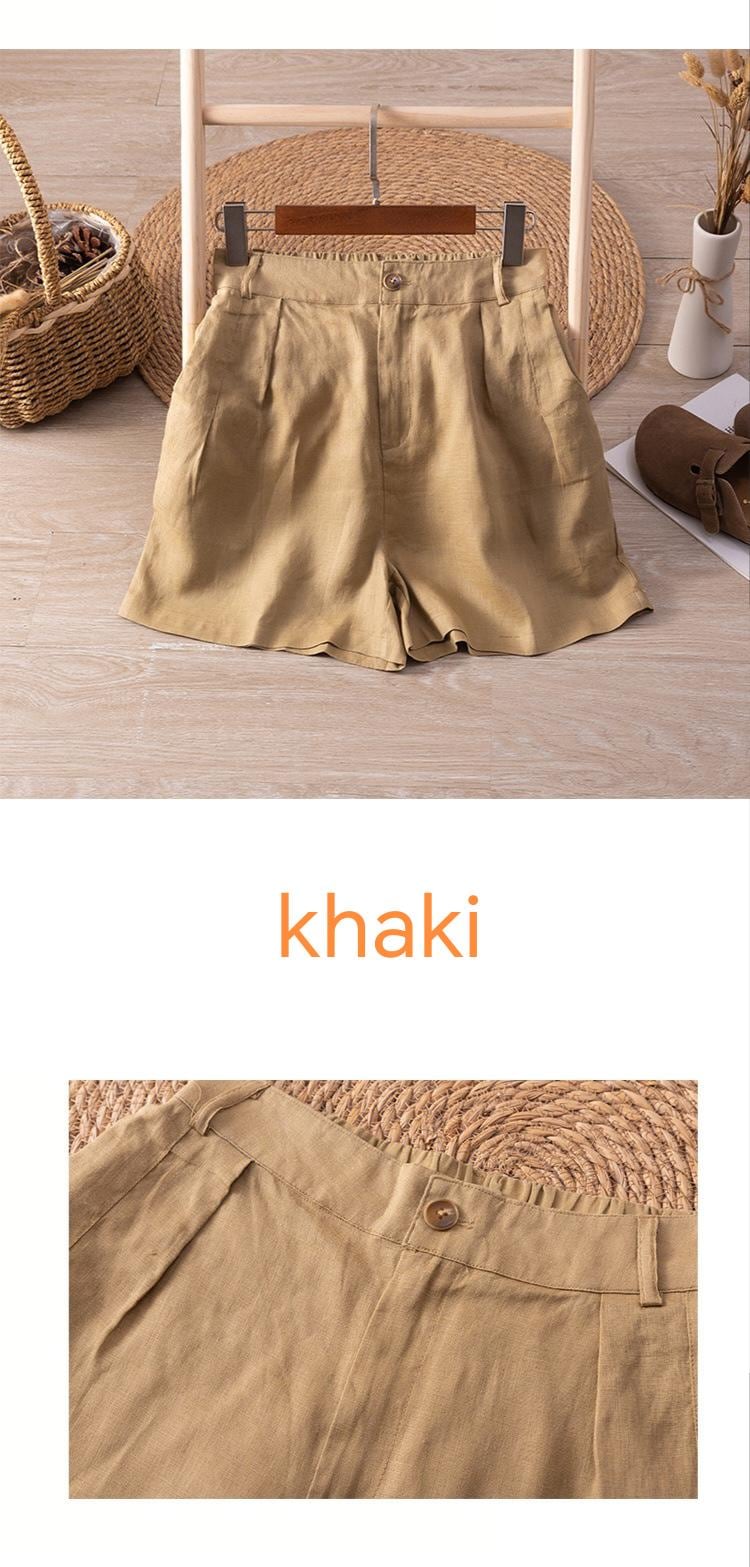 Women’s High-Waisted Linen Blend Shorts – Lightweight Pleated Casual Shorts for Summer Comfort