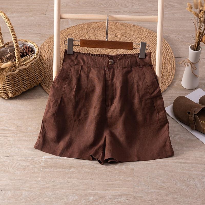 Women’s High-Waisted Linen Blend Shorts – Lightweight Pleated Casual Shorts for Summer Comfort