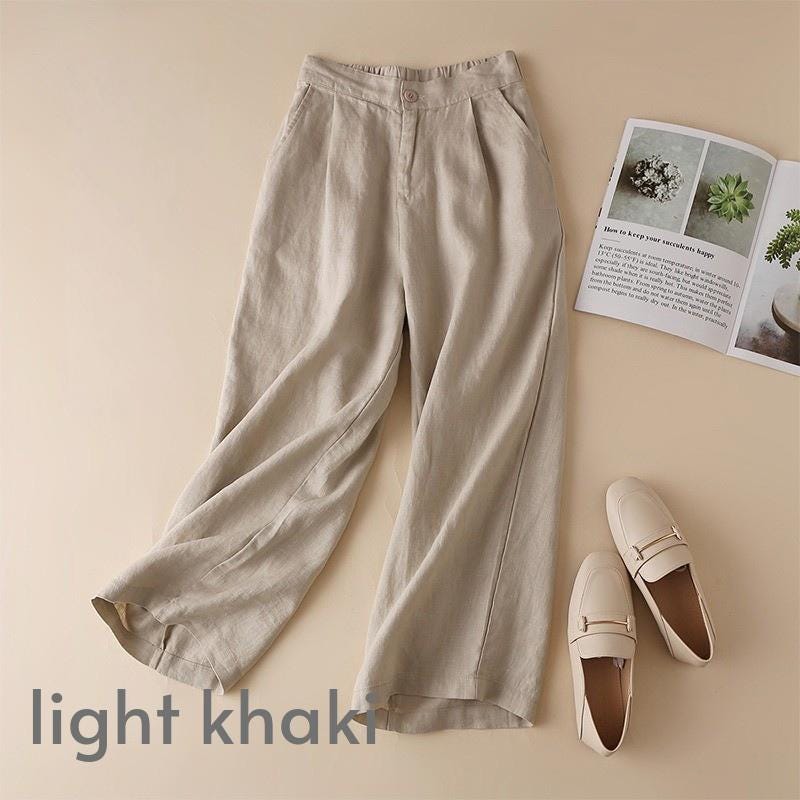 wide leg pants/women's cotton and linen pants/Linen pants/cropped pants/women's pants