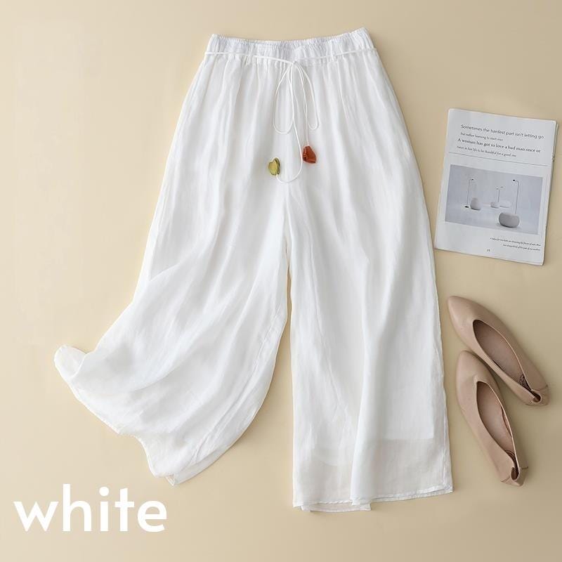 wide leg pants/baggy pants/comfortable pants/women's pants/Ramie pants/classic/eco friendly/nature
