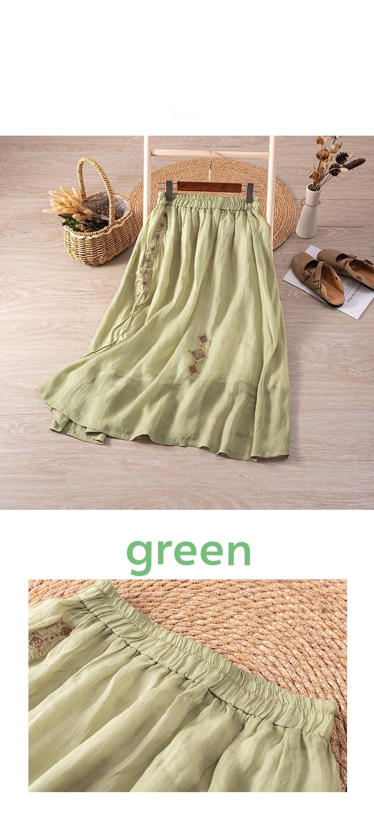 2025 new/Retro/Artistic/Cotton and Linen/Skirt/Thin/Temperament/Midi/Skirt/Loose/Light/Versatile Skirt