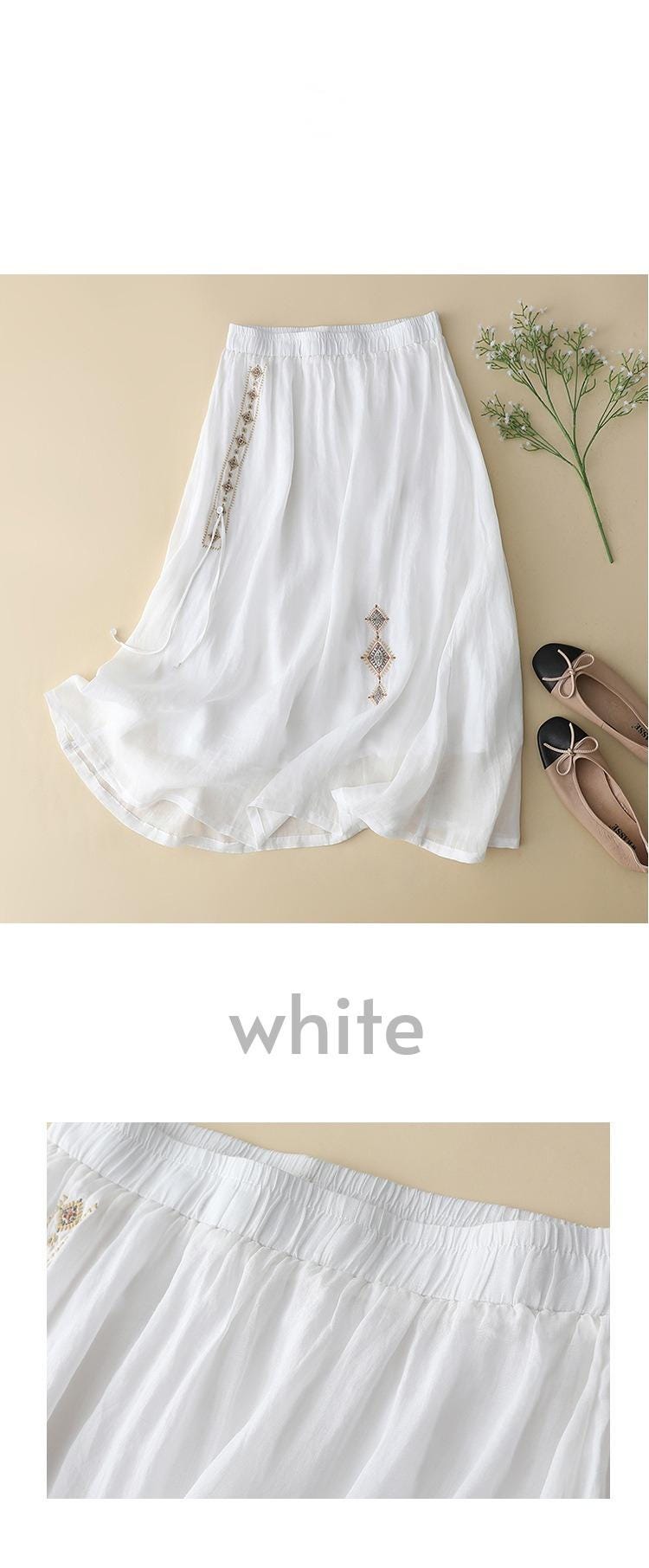 2025 new/Retro/Artistic/Cotton and Linen/Skirt/Thin/Temperament/Midi/Skirt/Loose/Light/Versatile Skirt
