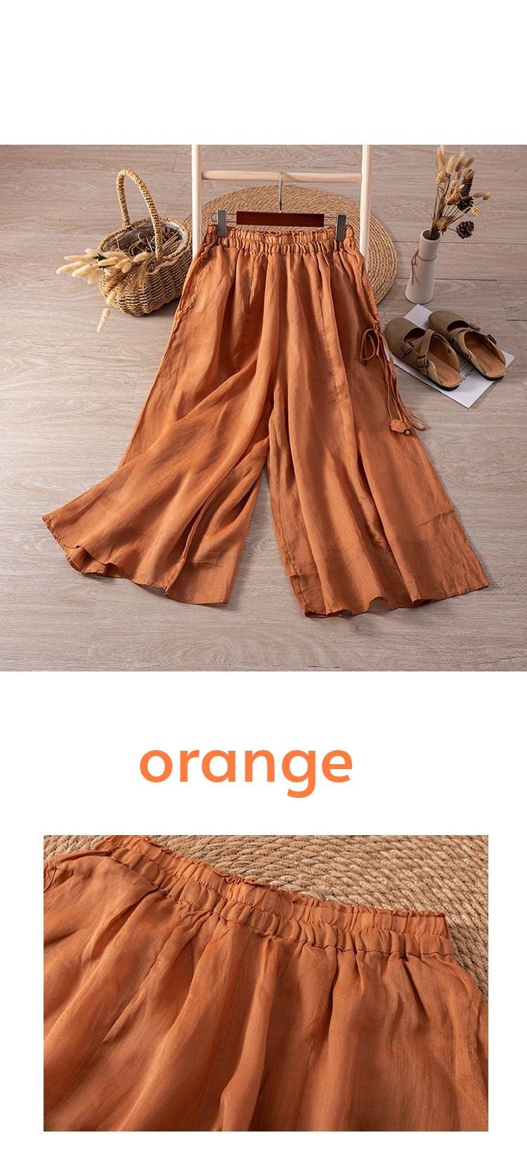 Ramie/flowing hakama/double/versatile/slacks/high-waisted/slim/draped cropped pants