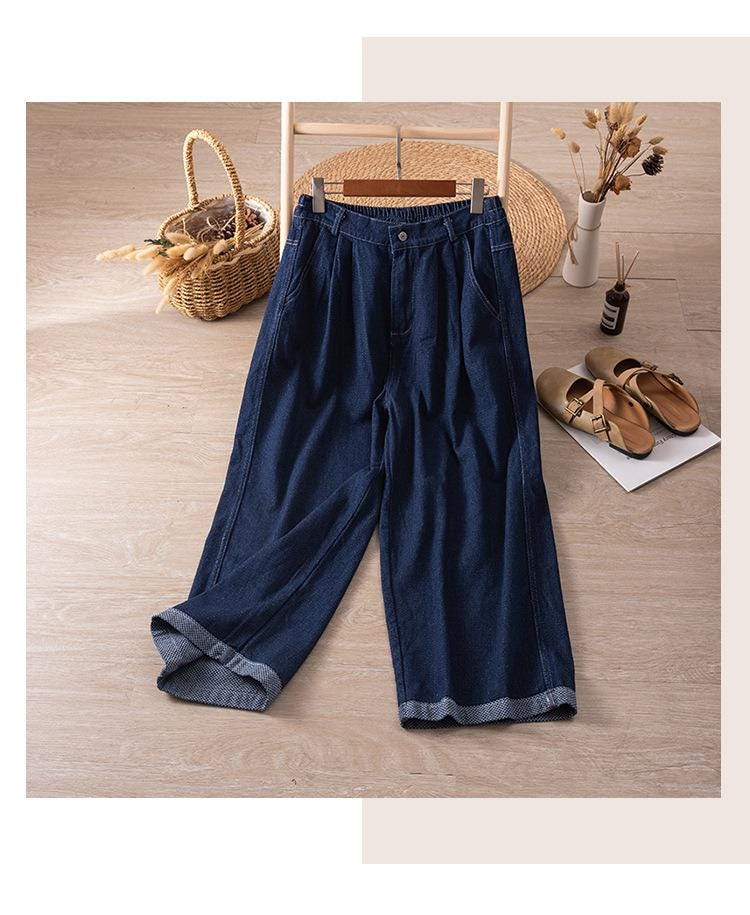 Japanese style/vintage/jeans/straight/wide-leg/high-waisted/soft/comfortable/loose/thin/casual/pants/Versatile