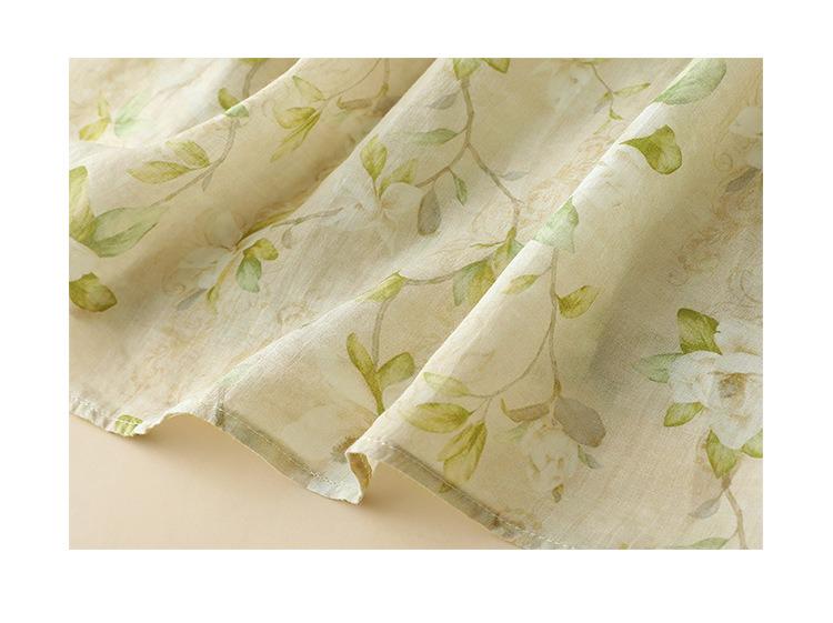 Women's floral generous, beautiful and comfortable single-breasted linen short-sleeved shirt