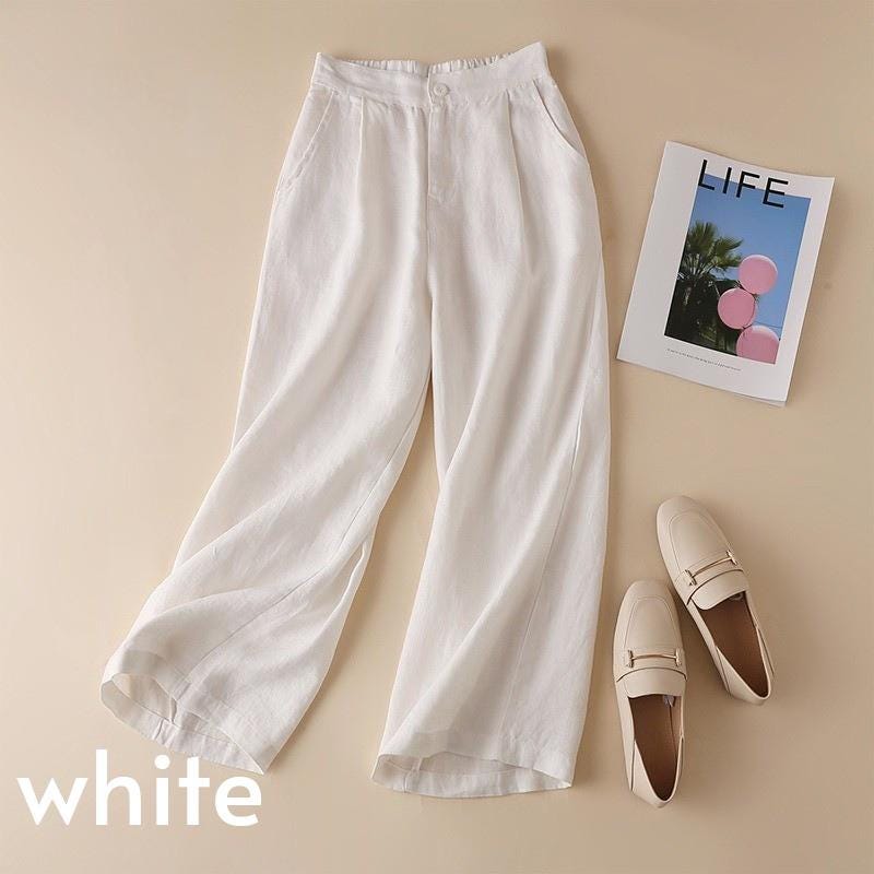 wide leg pants/women's cotton and linen pants/Linen pants/cropped pants/women's pants
