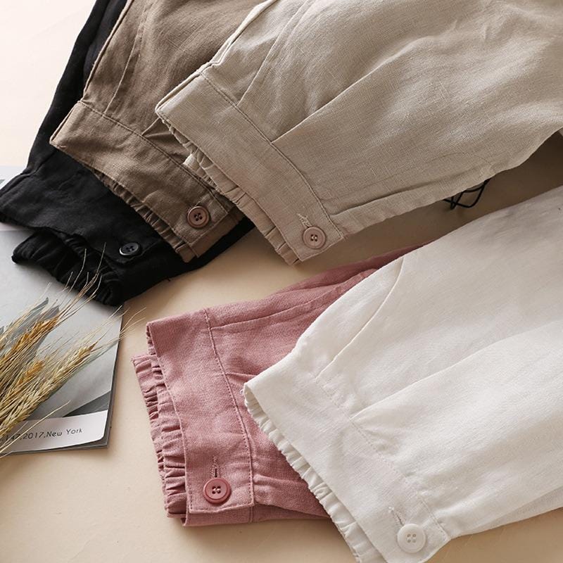 wide leg pants/women's cotton and linen pants/Linen pants/cropped pants/women's pants