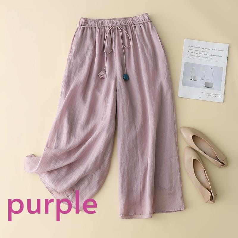 wide leg pants/baggy pants/comfortable pants/women's pants/Ramie pants/classic/eco friendly/nature