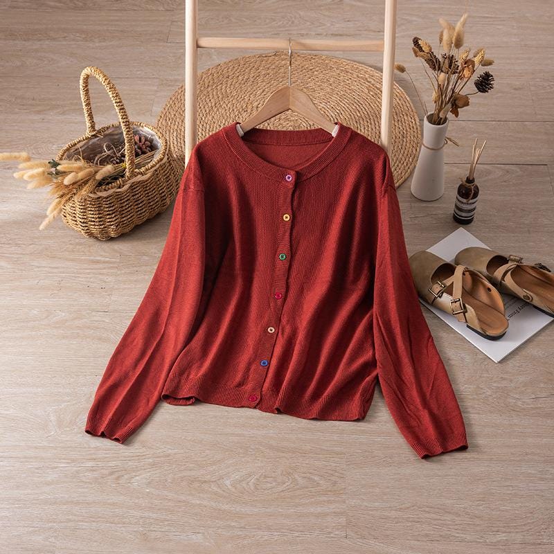Wool cardigan/Korean cardigan/Spring and autumn thin jacket/knitwear/women's cardigan/soft glutinous sweater/comfortable