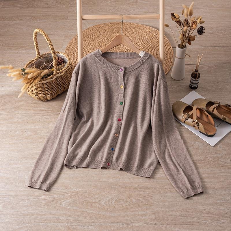 Wool cardigan/Korean cardigan/Spring and autumn thin jacket/knitwear/women's cardigan/soft glutinous sweater/comfortable