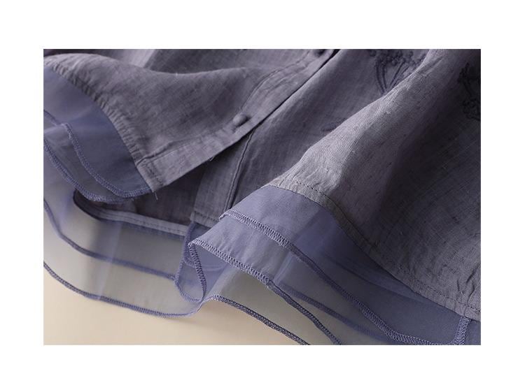 splicing/ramie/embroidery/V-neck/Short/Women's tops/Women's shirts/blouse/classic/nature/