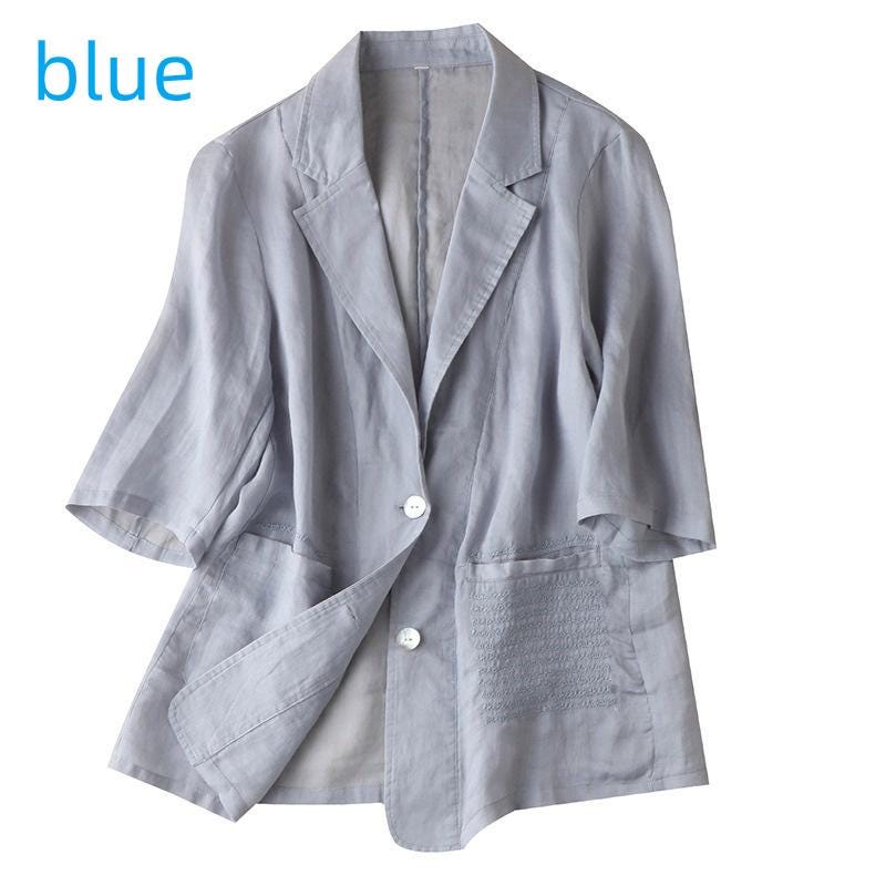 Literary jacket / ramie jacket / five-quarter sleeve blazer / women's summer new coat / casual women's clothing /2025 new