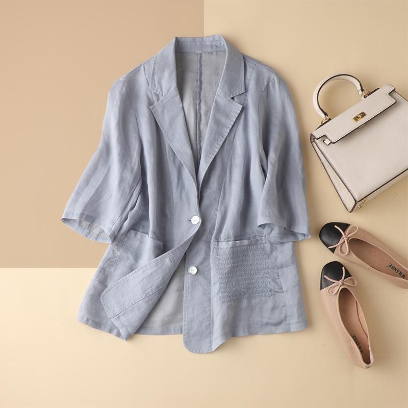 Literary jacket / ramie jacket / five-quarter sleeve blazer / women's summer new coat / casual women's clothing /2025 new