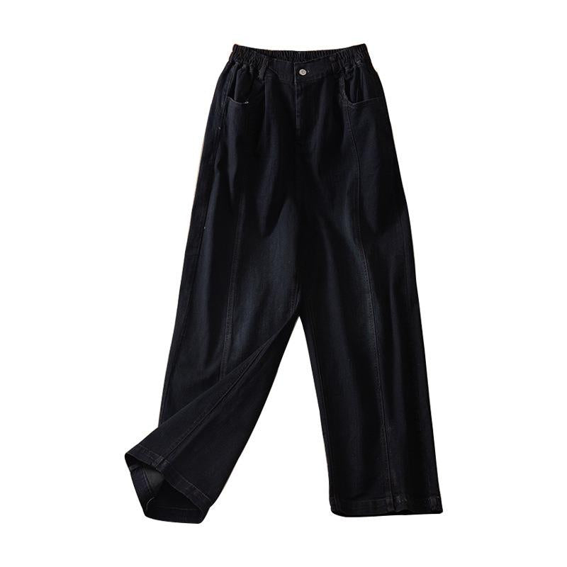 Black jeans/straight jeans/high-waisted jeans/slouchy jeans/casual fall/winter wide-leg /high-waisted slouchy slacks