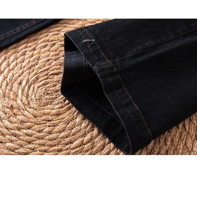 Black jeans/straight jeans/high-waisted jeans/slouchy jeans/casual fall/winter wide-leg /high-waisted slouchy slacks