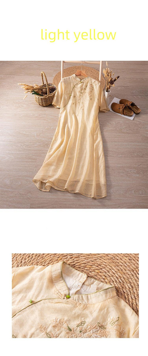 2025 new style/stand-up collar/disc button/temperament/versatile dress/high fashion/Boho Embroidered Dress