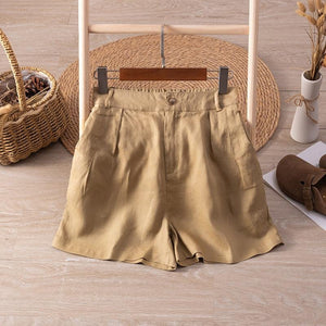 Women’s High-Waisted Linen Blend Shorts – Lightweight Pleated Casual Shorts for Summer Comfort