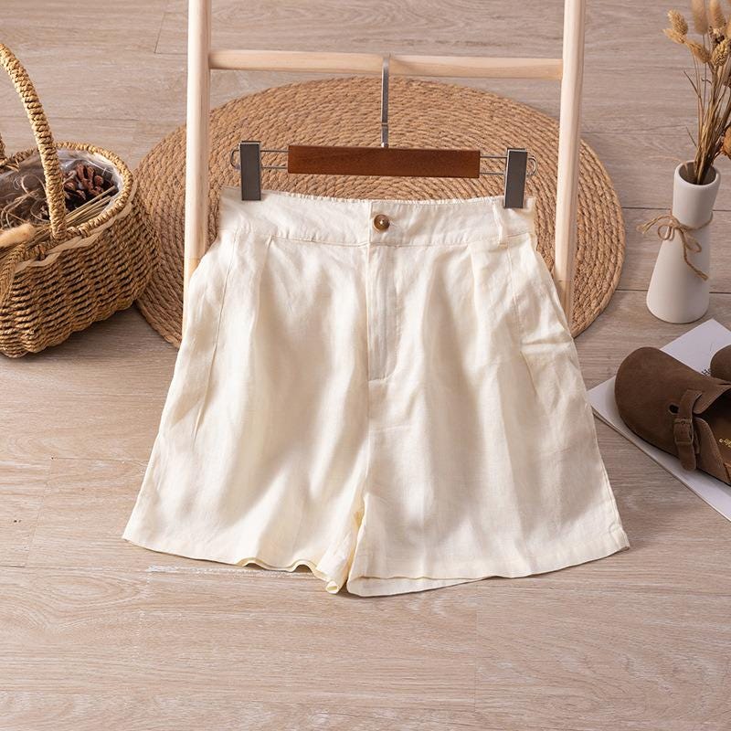 Women’s High-Waisted Linen Blend Shorts – Lightweight Pleated Casual Shorts for Summer Comfort