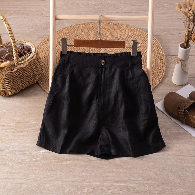 Women’s High-Waisted Linen Blend Shorts – Lightweight Pleated Casual Shorts for Summer Comfort