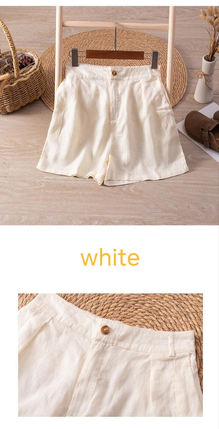 Women’s High-Waisted Linen Blend Shorts – Lightweight Pleated Casual Shorts for Summer Comfort