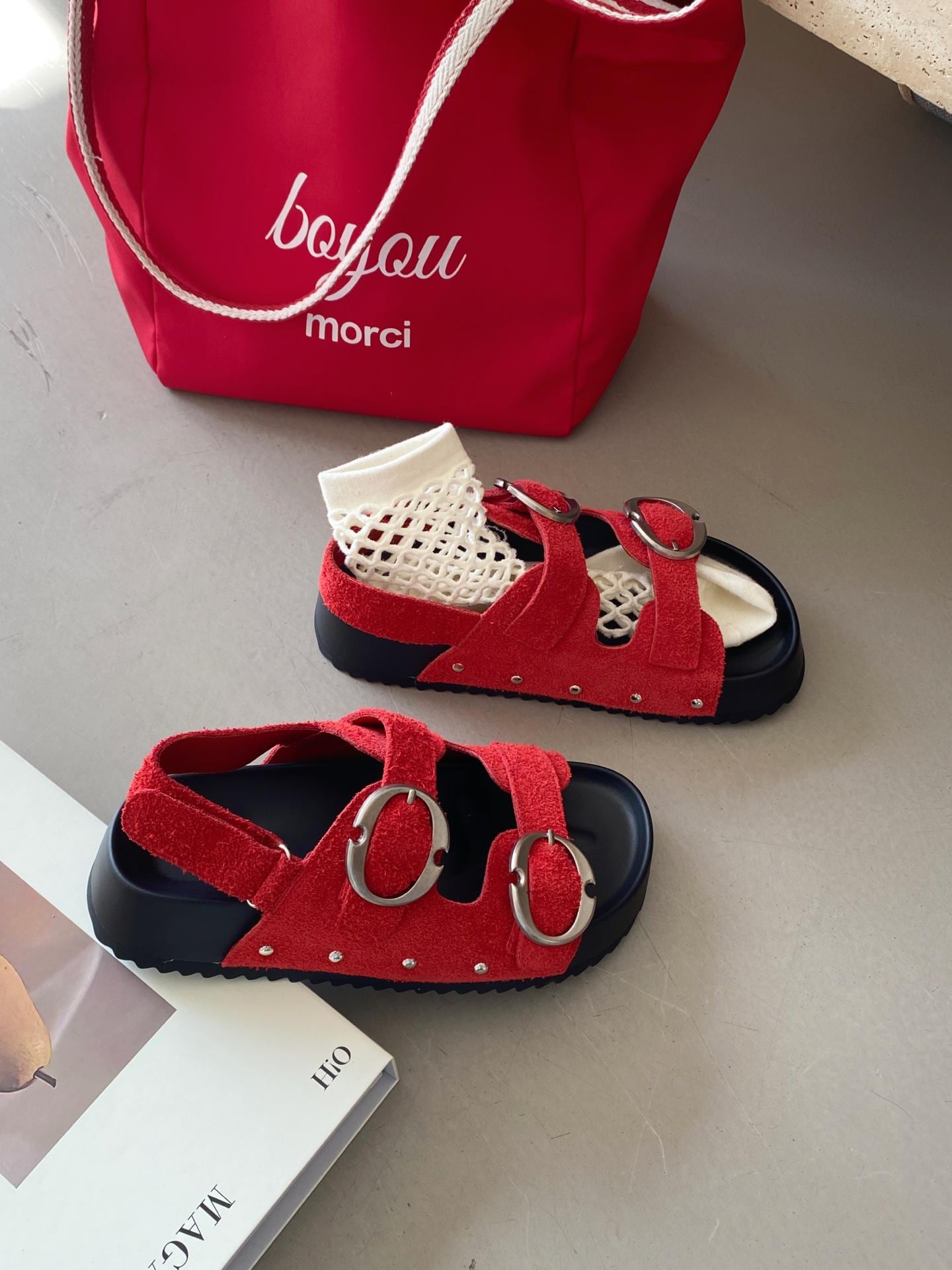 Chunky Terry Sandals with Oversized Buckles / Women’s Comfy Platform Slides | Summer Retro Velcro Sandals | Boho Style