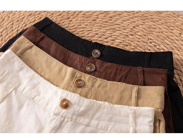 Women’s High-Waisted Linen Blend Shorts – Lightweight Pleated Casual Shorts for Summer Comfort