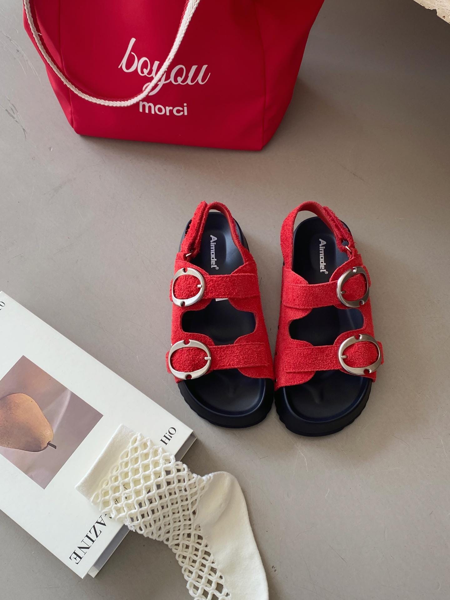 Chunky Terry Sandals with Oversized Buckles / Women’s Comfy Platform Slides | Summer Retro Velcro Sandals | Boho Style