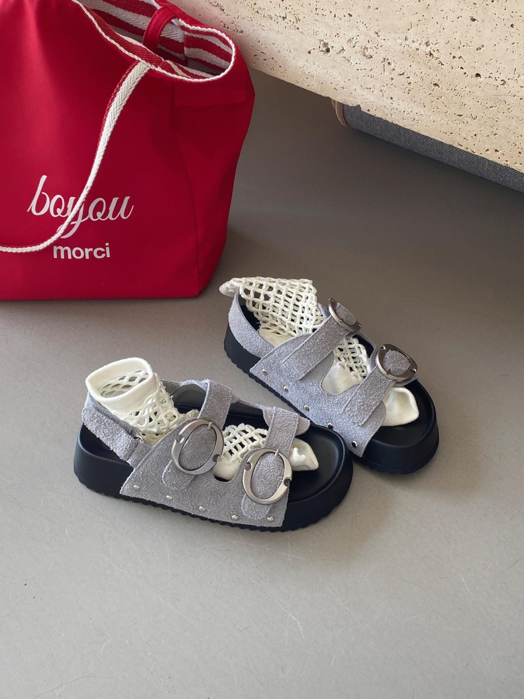 Chunky Terry Sandals with Oversized Buckles / Women’s Comfy Platform Slides | Summer Retro Velcro Sandals | Boho Style
