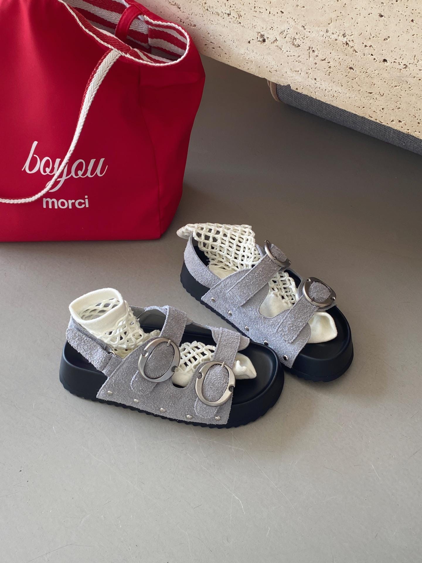 Chunky Terry Sandals with Oversized Buckles / Women’s Comfy Platform Slides | Summer Retro Velcro Sandals | Boho Style