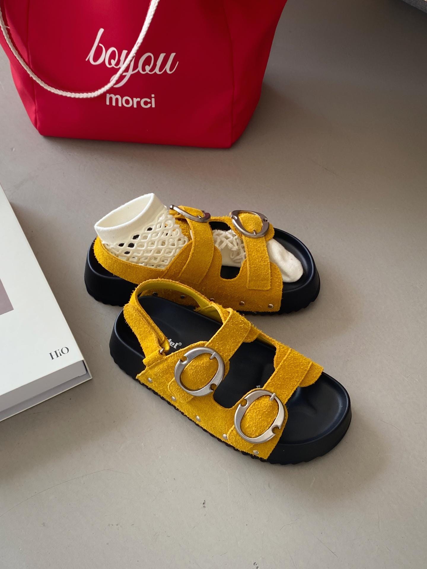 Chunky Terry Sandals with Oversized Buckles / Women’s Comfy Platform Slides | Summer Retro Velcro Sandals | Boho Style