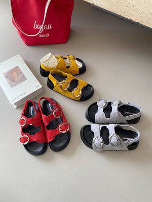 Chunky Terry Sandals with Oversized Buckles / Women’s Comfy Platform Slides | Summer Retro Velcro Sandals | Boho Style