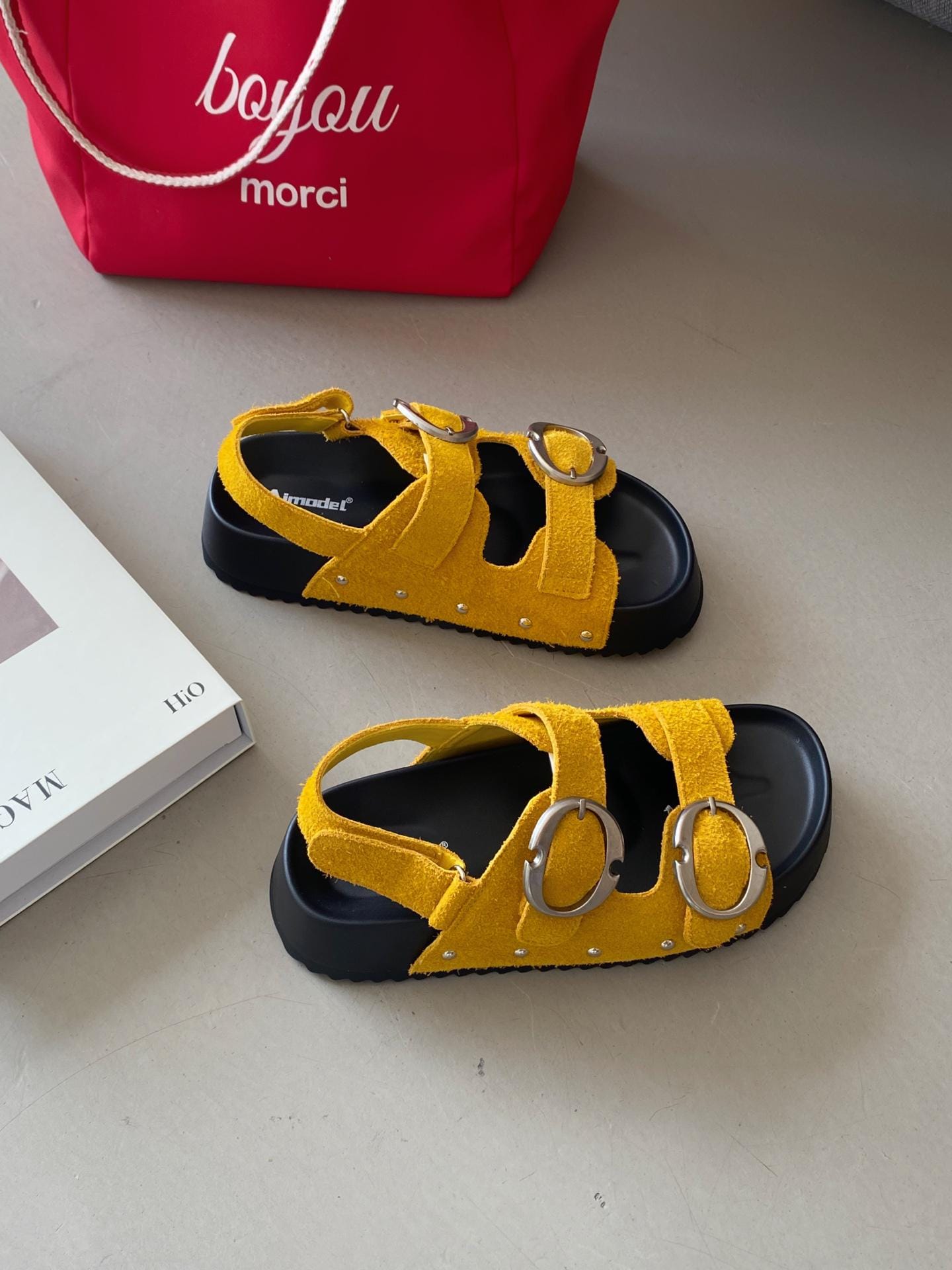 Chunky Terry Sandals with Oversized Buckles / Women’s Comfy Platform Slides | Summer Retro Velcro Sandals | Boho Style